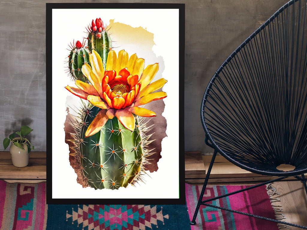 Cactus Plant Flower Print Watercolor Painting Botanical Wall Art Southwest Artwork Gift Rustic Desert Home Decor