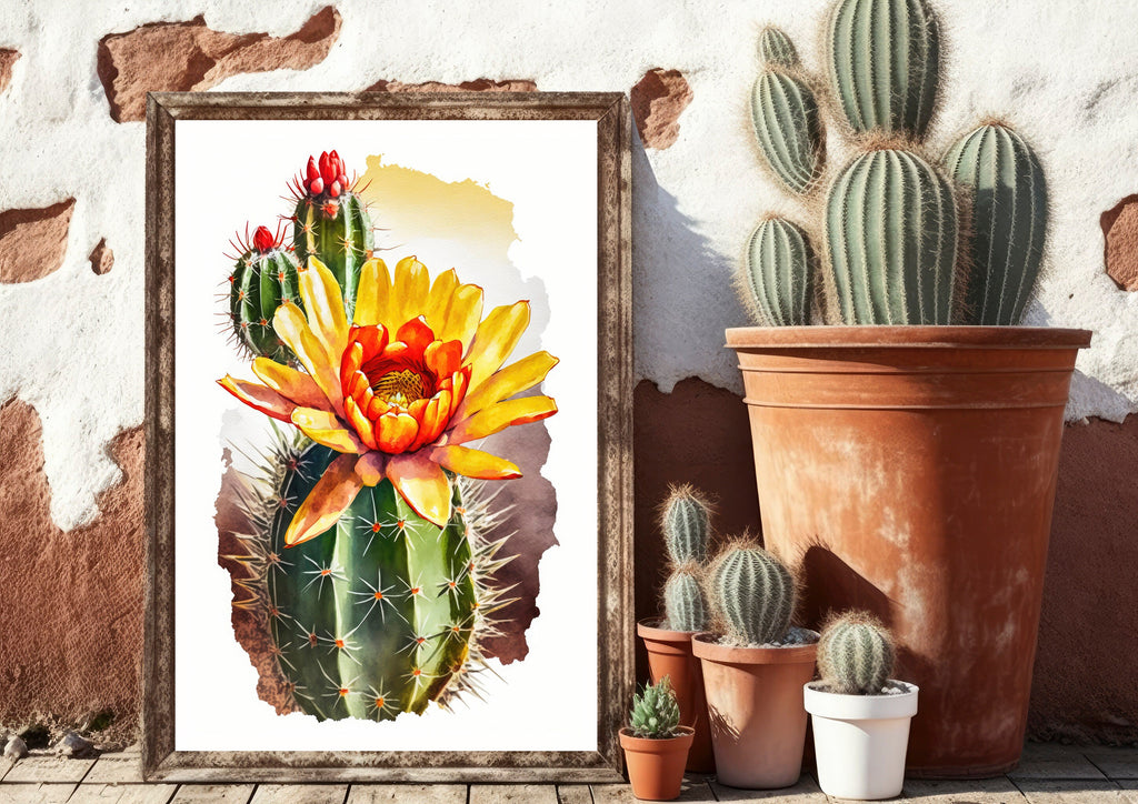 Cactus Plant Flower Print Watercolor Painting Botanical Wall Art Southwest Artwork Gift Rustic Desert Home Decor