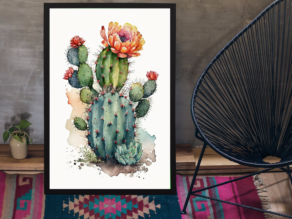 Cactus Plant Flower Print Watercolor Painting Botanical Wall Art Southwest Artwork Gift Rustic Desert Home Decor