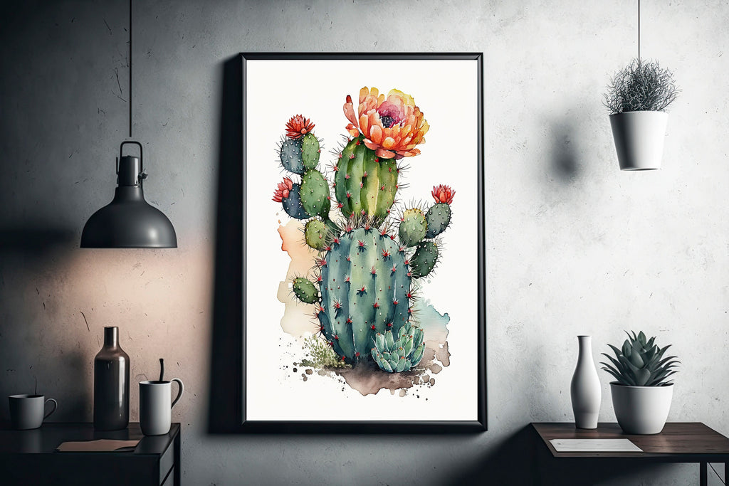 Cactus Plant Flower Print Watercolor Painting Botanical Wall Art Southwest Artwork Gift Rustic Desert Home Decor