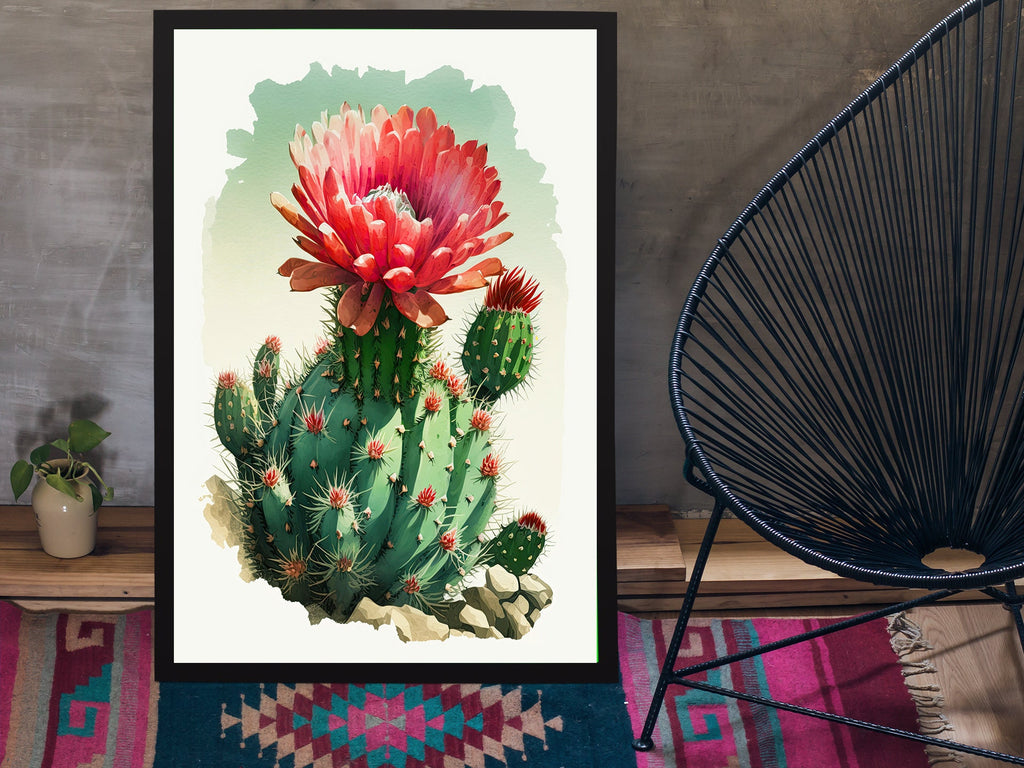 Cactus Plant Flower Print Watercolor Painting Botanical Wall Art Southwest Artwork Gift Rustic Desert Home Decor