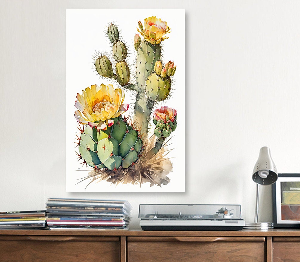 Cactus Plant Flower Print Watercolor Painting Botanical Wall Art Southwest Artwork Gift Rustic Desert Home Decor