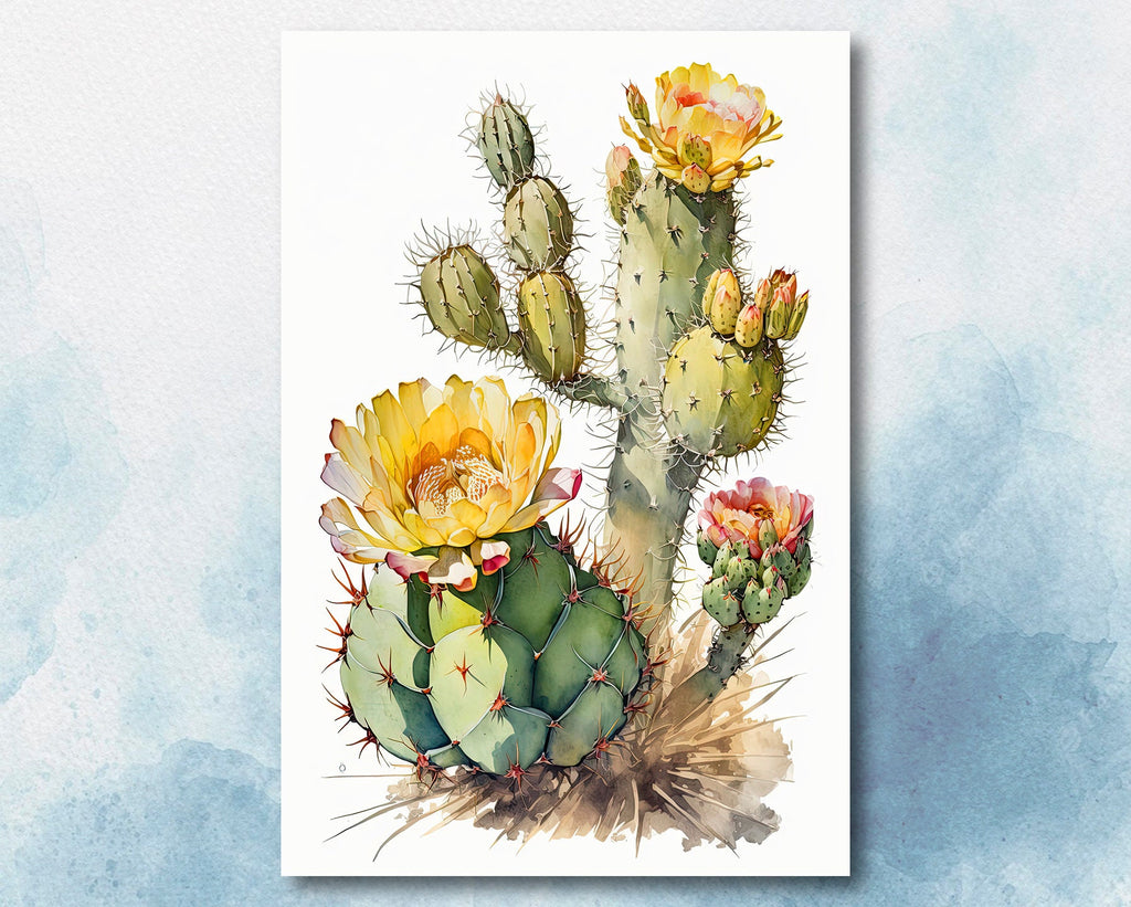 Cactus Plant Flower Print Watercolor Painting Botanical Wall Art Southwest Artwork Gift Rustic Desert Home Decor