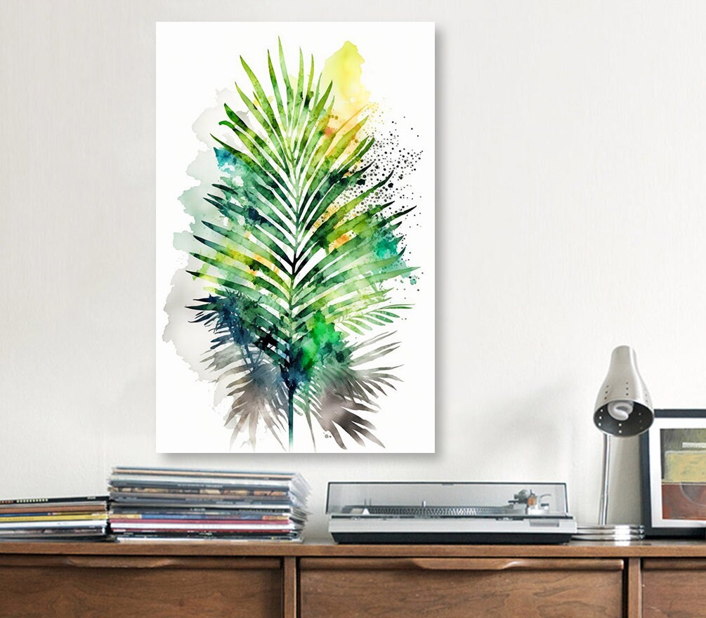 Palm Leaf Watercolor Print Botanical Nature Wall Art Palm Frond Plant Art Gift Tropical Jungle Home Decor