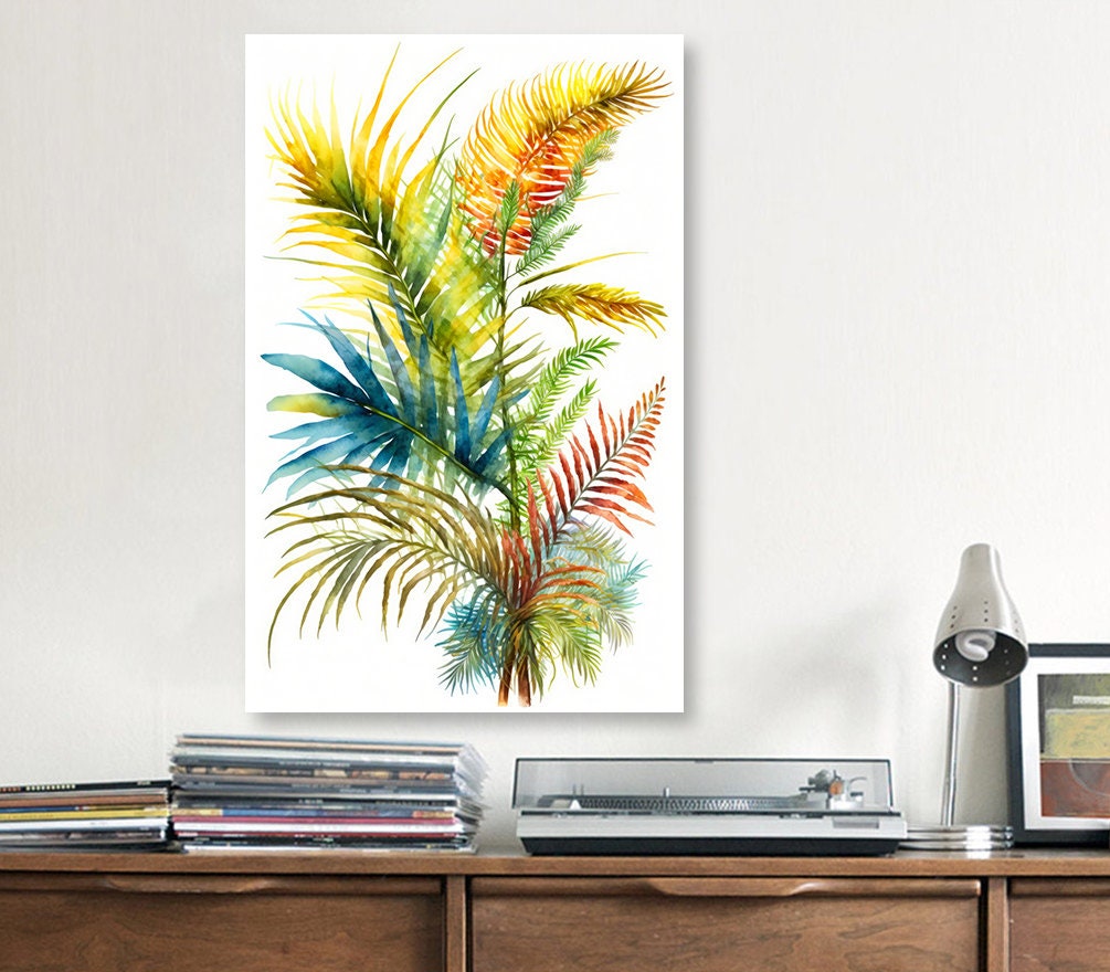 Palm Leaf Watercolor Print Botanical Nature Wall Art Palm Frond Plant Art Gift Tropical Jungle Home Decor