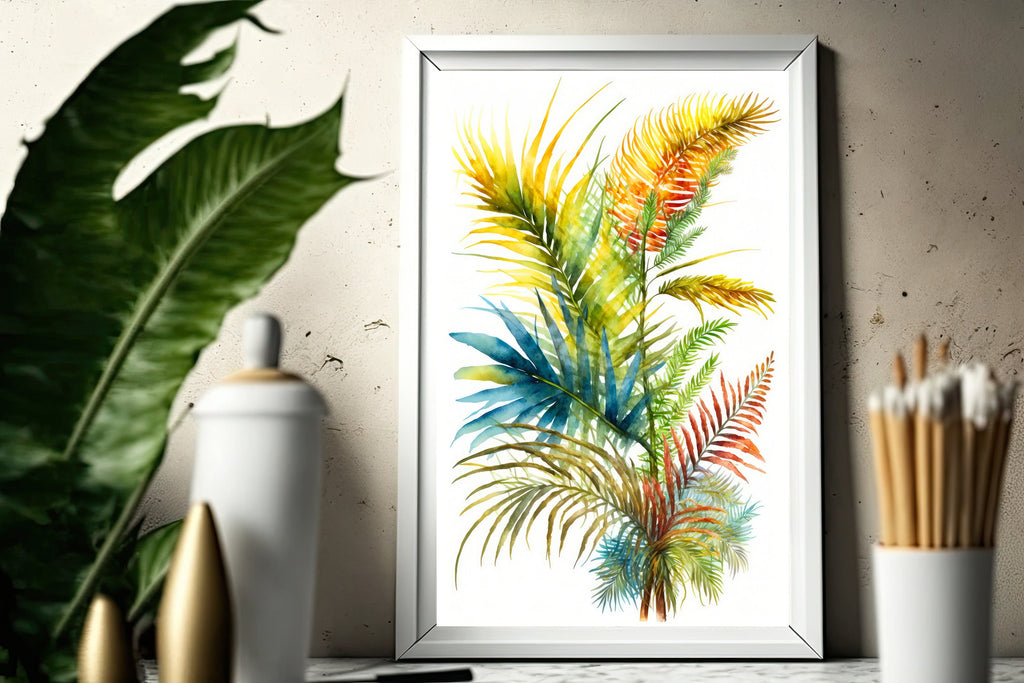 Palm Leaf Watercolor Print Botanical Nature Wall Art Palm Frond Plant Art Gift Tropical Jungle Home Decor