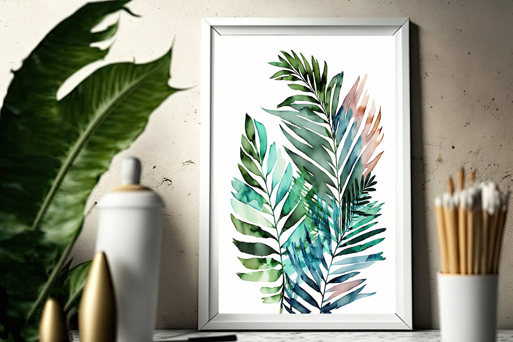 Palm Leaf Watercolor Print Botanical Nature Wall Art Palm Frond Plant Art Gift Tropical Jungle Home Decor