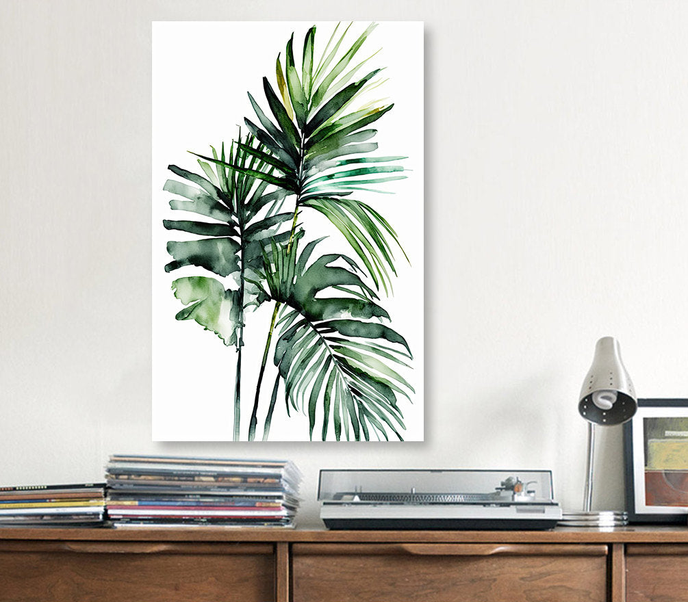 Palm Leaf Watercolor Print Botanical Nature Wall Art Palm Frond Plant Art Gift Tropical Jungle Home Decor