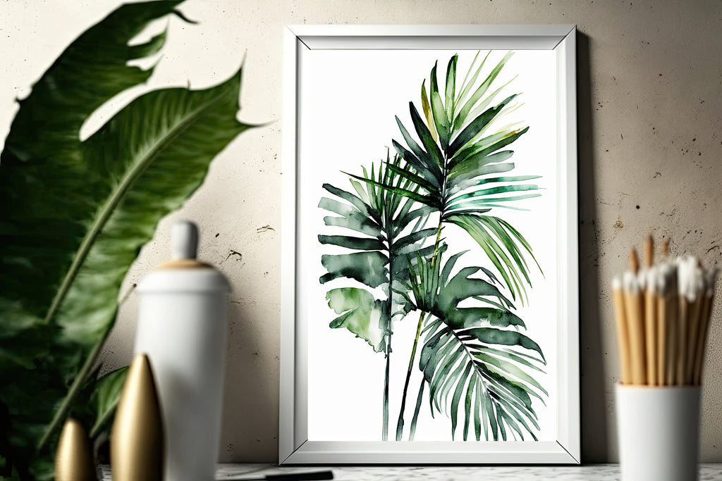 Palm Leaf Watercolor Print Botanical Nature Wall Art Palm Frond Plant Art Gift Tropical Jungle Home Decor