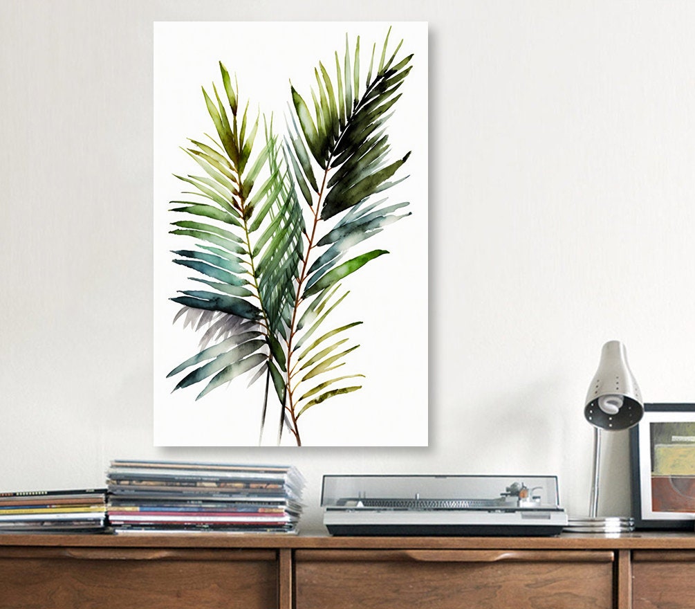 Palm Leaf Watercolor Print Botanical Nature Wall Art Palm Frond Plant Art Gift Tropical Jungle Home Decor