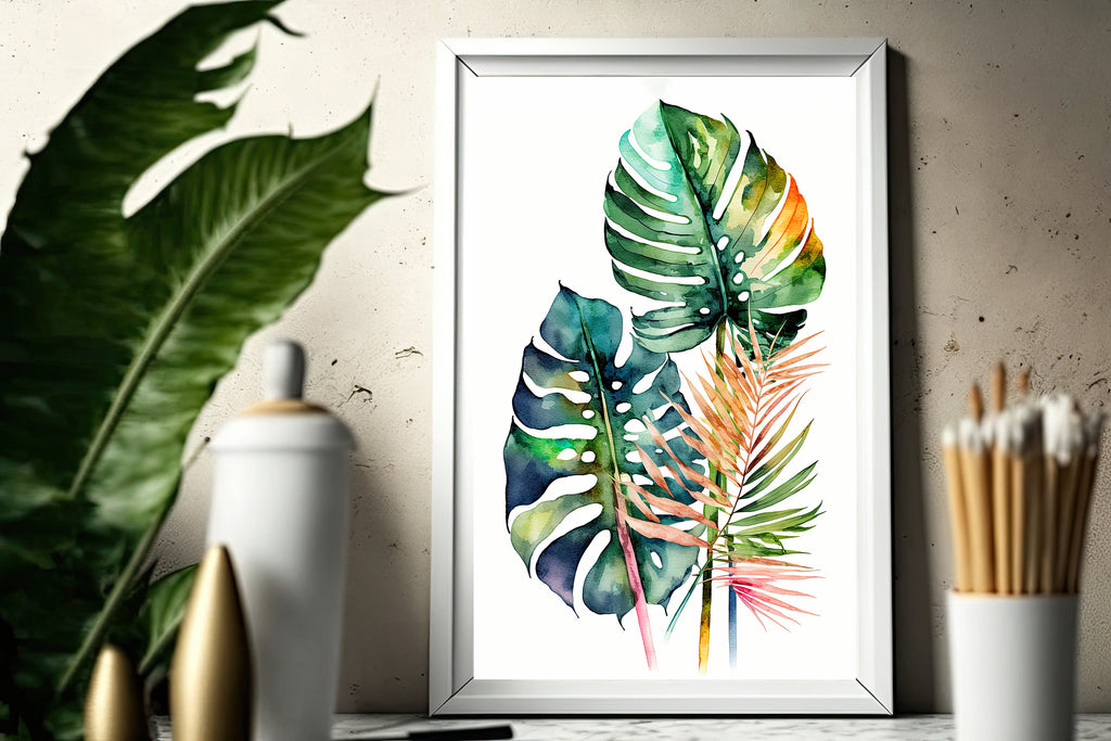 Palm Leaf Watercolor Print Botanical Nature Wall Art Palm Frond Plant Art Gift Tropical Jungle Home Decor