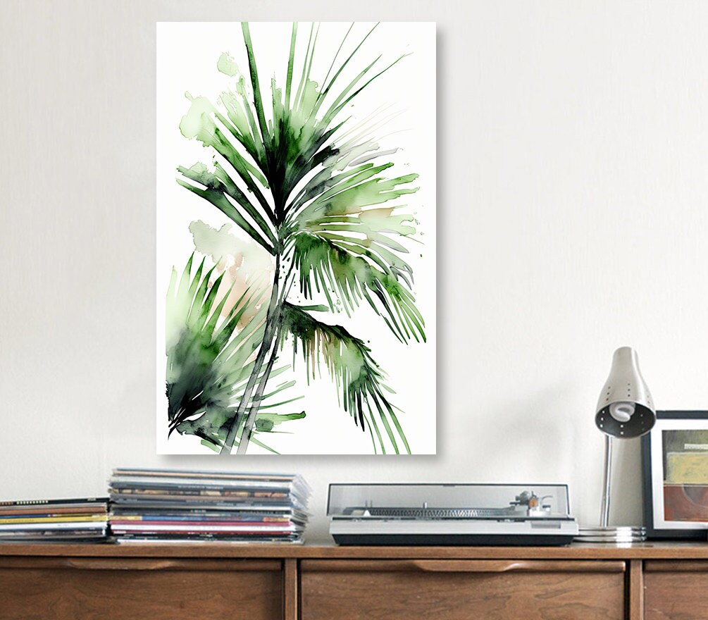 Palm Leaf Watercolor Print Botanical Nature Wall Art Palm Frond Plant Art Gift Tropical Jungle Home Decor