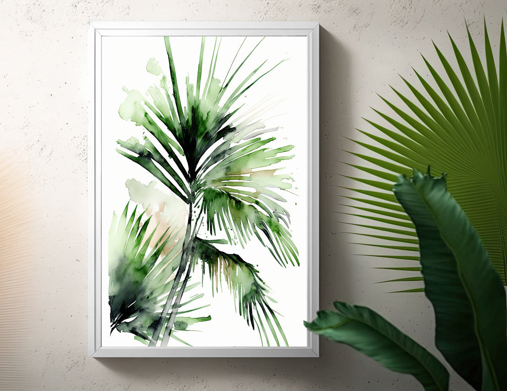 Palm Leaf Watercolor Print Botanical Nature Wall Art Palm Frond Plant Art Gift Tropical Jungle Home Decor