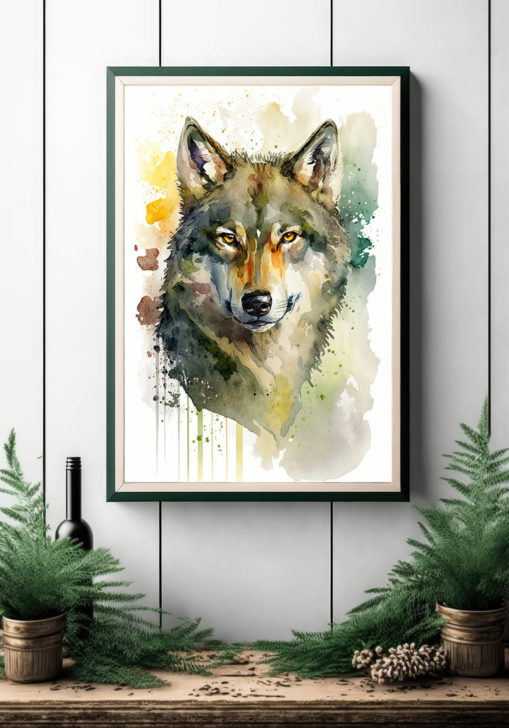 Wolf Watercolor Print Forest Wall Art Nature Wildlife Gift Wild Animal Painting Woodland Home Decor