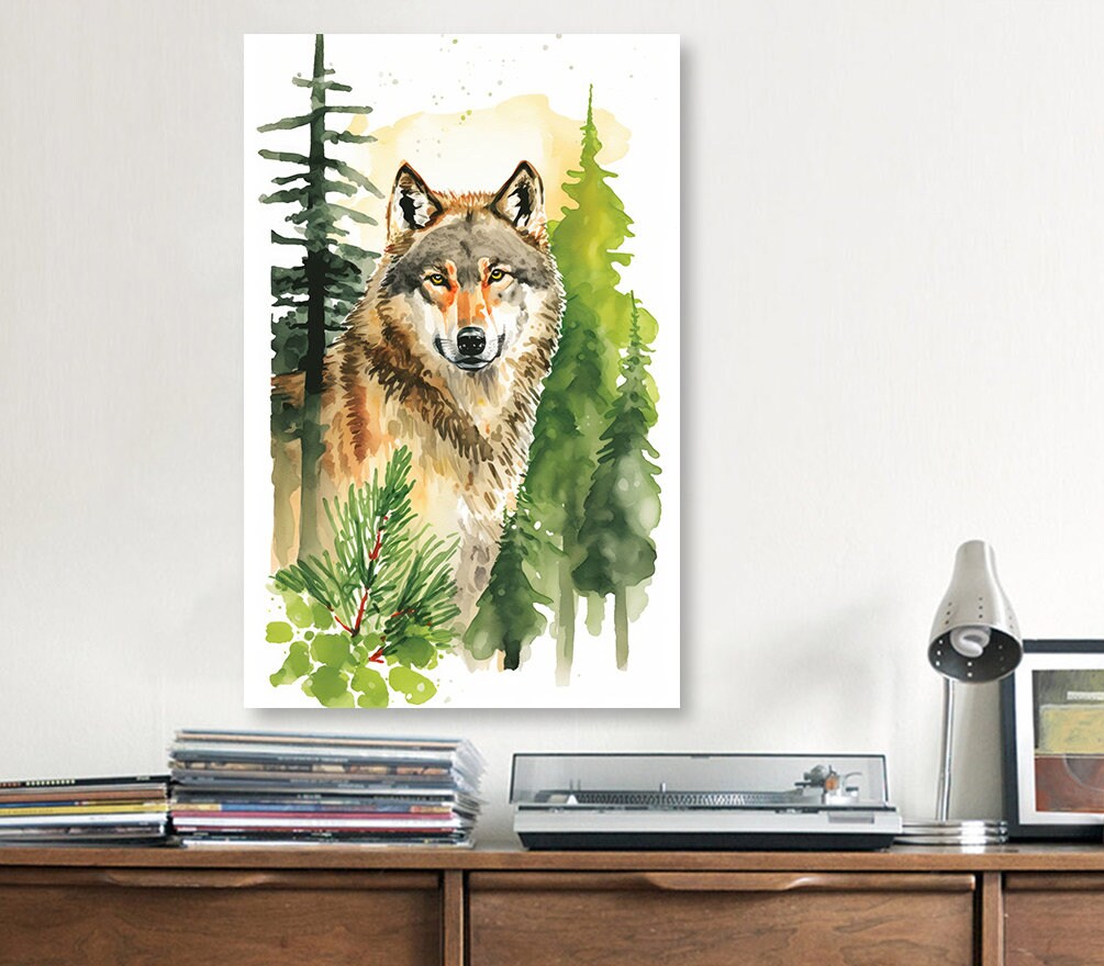 Wolf Watercolor Print Forest Wall Art Nature Wildlife Gift Wild Animal Painting Woodland Home Decor