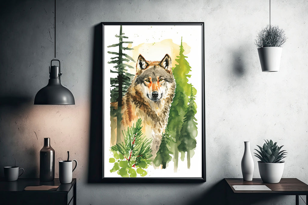 Wolf Watercolor Print Forest Wall Art Nature Wildlife Gift Wild Animal Painting Woodland Home Decor