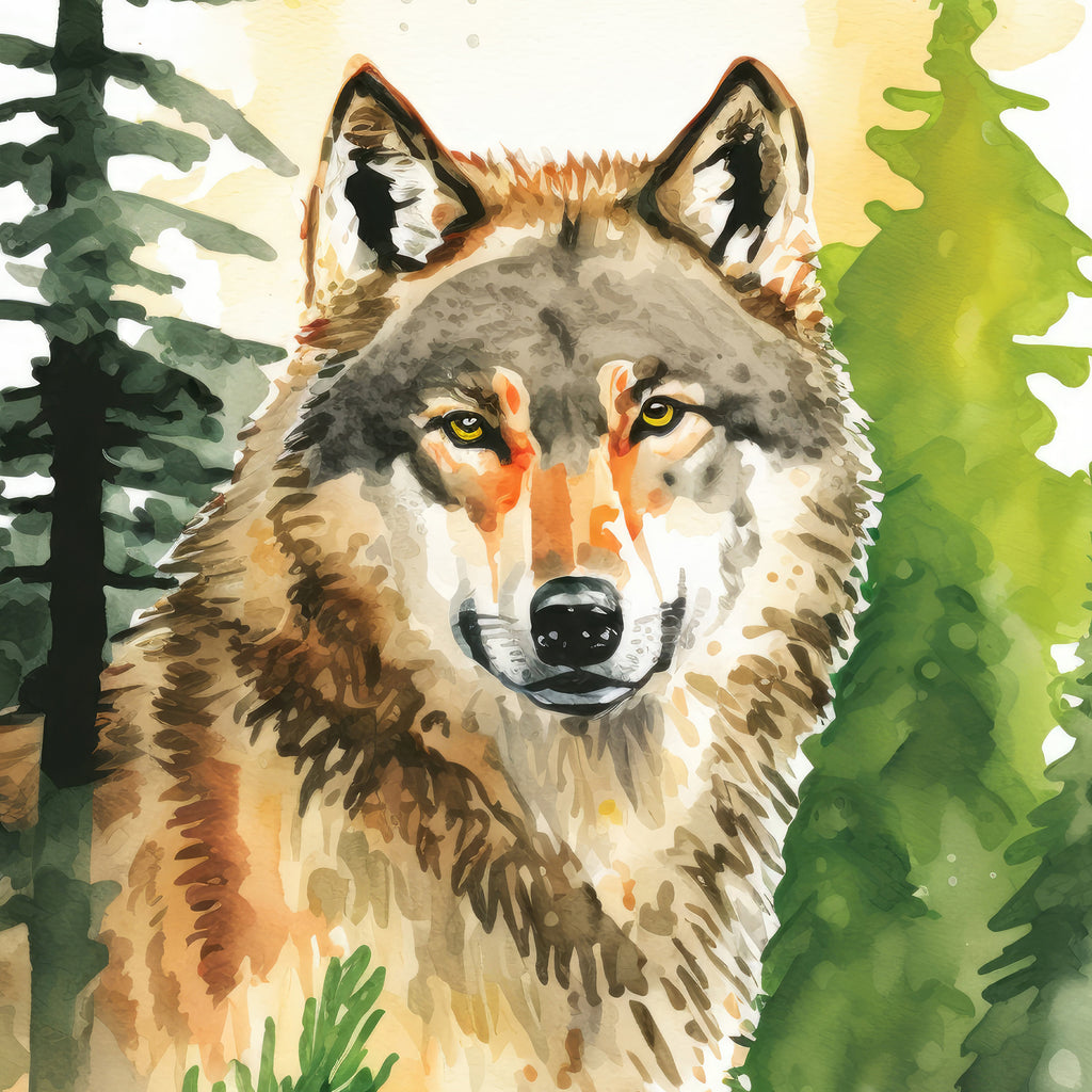 Wolf Watercolor Print Forest Wall Art Nature Wildlife Gift Wild Animal Painting Woodland Home Decor