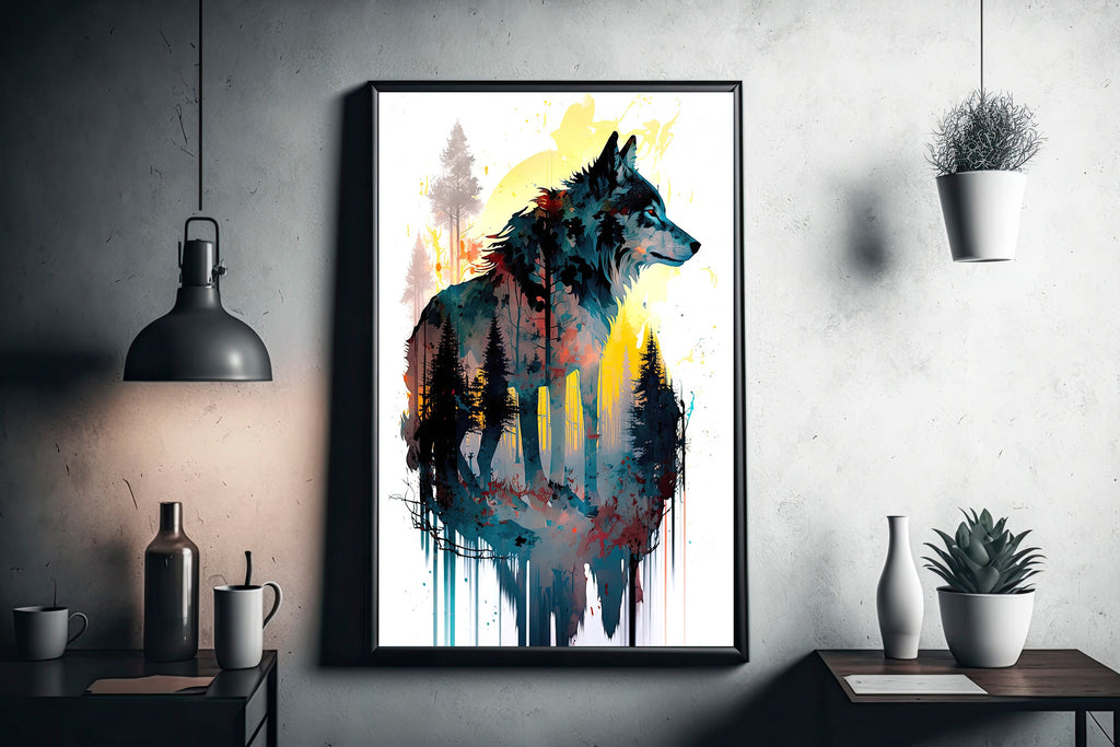 Wolf Watercolor Print Forest Wall Art Nature Wildlife Gift Wild Animal Painting Woodland Home Decor