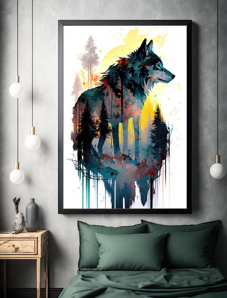 Wolf Watercolor Print Forest Wall Art Nature Wildlife Gift Wild Animal Painting Woodland Home Decor