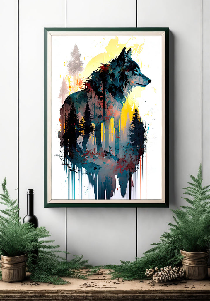 Wolf Watercolor Print Forest Wall Art Nature Wildlife Gift Wild Animal Painting Woodland Home Decor