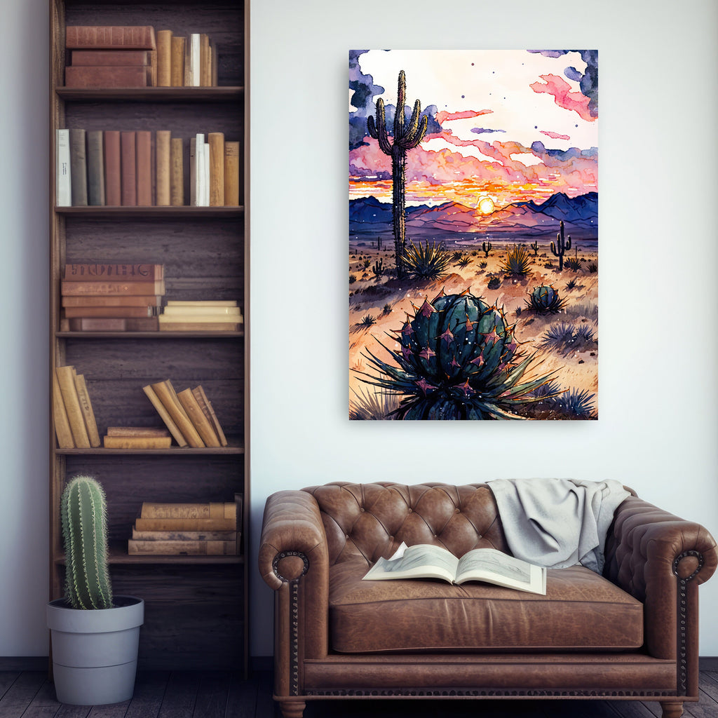 Desert Sunset Print Colorful Watercolor Wall Art Southwest Landscape Gift Saguaro Cactus Beautiful Nature Home Decor