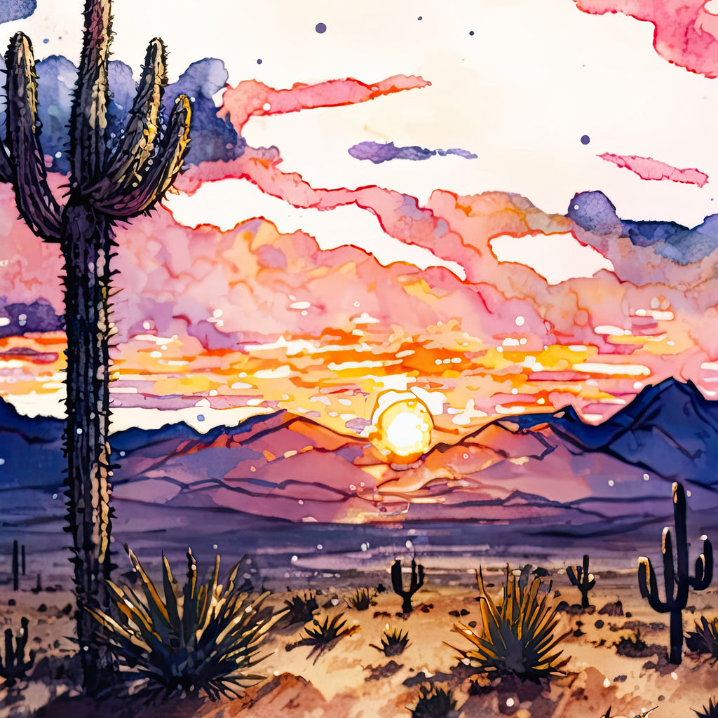 Desert Sunset Print Colorful Watercolor Wall Art Southwest Landscape Gift Saguaro Cactus Beautiful Nature Home Decor