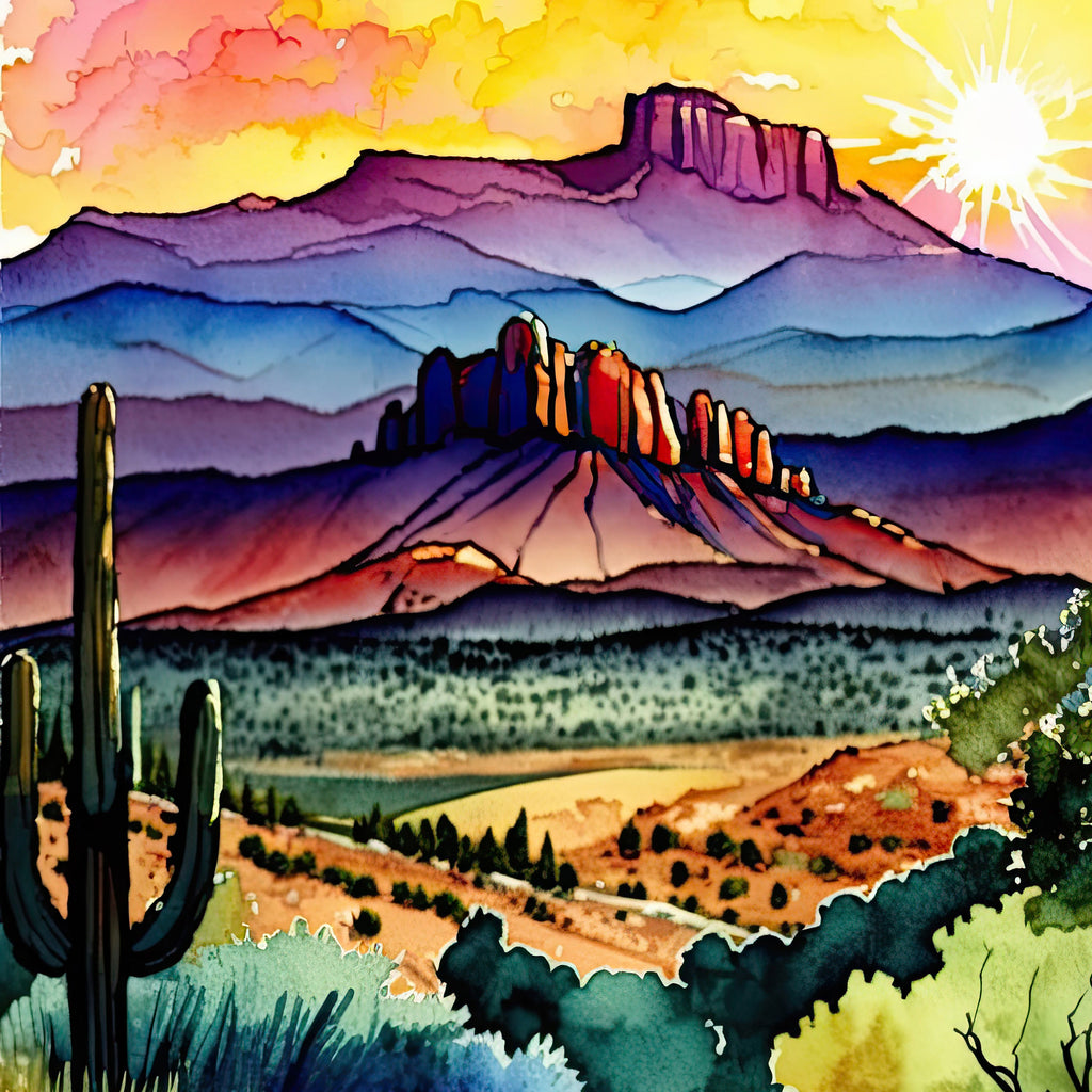 Desert Sunset Print Colorful Watercolor Wall Art Southwest Landscape Gift Saguaro Cactus Beautiful Nature Home Decor