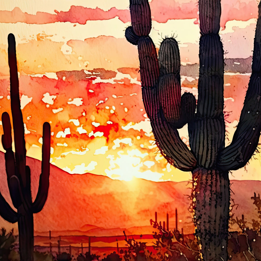 Desert Sunset Print Colorful Watercolor Wall Art Southwest Landscape Gift Saguaro Cactus Beautiful Nature Home Decor