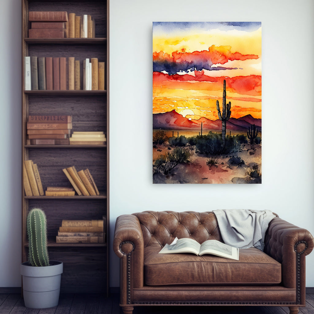 Desert Sunset Print Colorful Watercolor Wall Art Southwest Landscape Gift Saguaro Cactus Beautiful Nature Home Decor