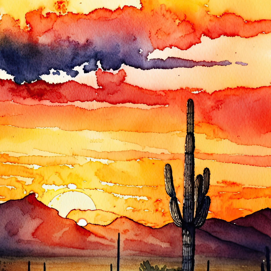 Desert Sunset Print Colorful Watercolor Wall Art Southwest Landscape Gift Saguaro Cactus Beautiful Nature Home Decor