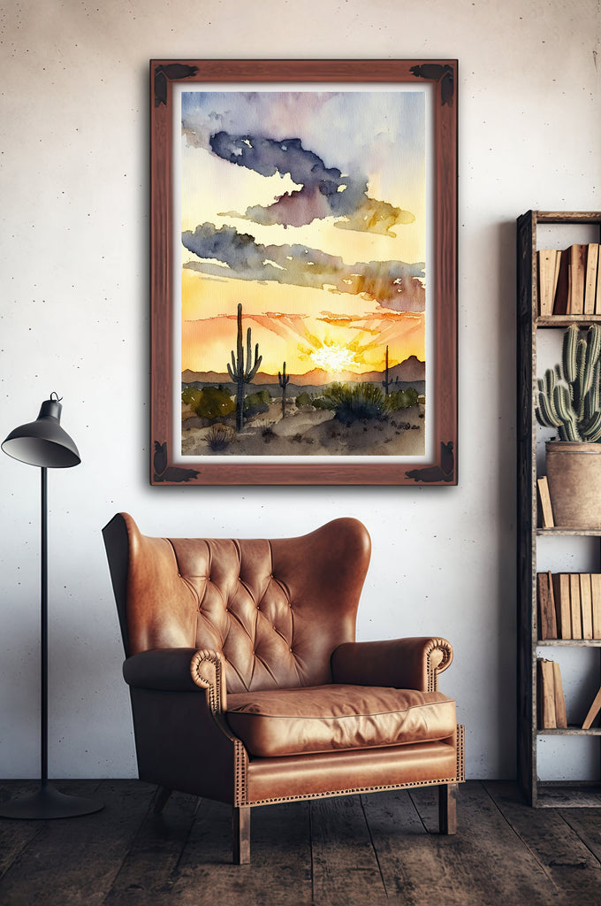 Desert Sunset Print Colorful Watercolor Wall Art Southwest Landscape Gift Saguaro Cactus Beautiful Nature Home Decor