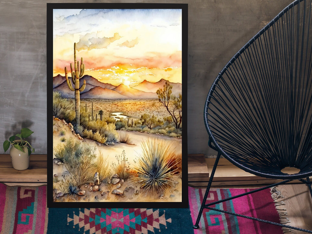 Desert Sunset Print Colorful Watercolor Wall Art Southwest Landscape Gift Saguaro Cactus Beautiful Nature Home Decor