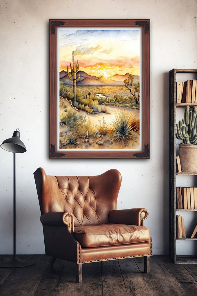 Desert Sunset Print Colorful Watercolor Wall Art Southwest Landscape Gift Saguaro Cactus Beautiful Nature Home Decor