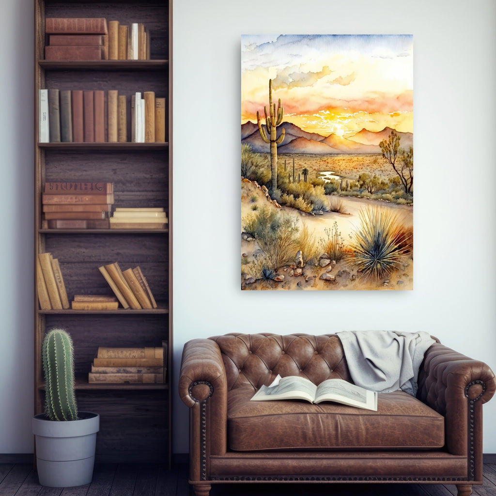 Desert Sunset Print Colorful Watercolor Wall Art Southwest Landscape Gift Saguaro Cactus Beautiful Nature Home Decor