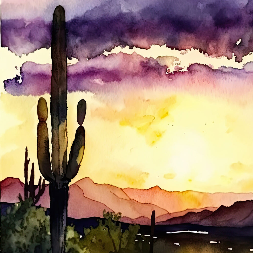 Desert Sunset Print Colorful Watercolor Wall Art Southwest Landscape Gift Saguaro Cactus Beautiful Nature Home Decor