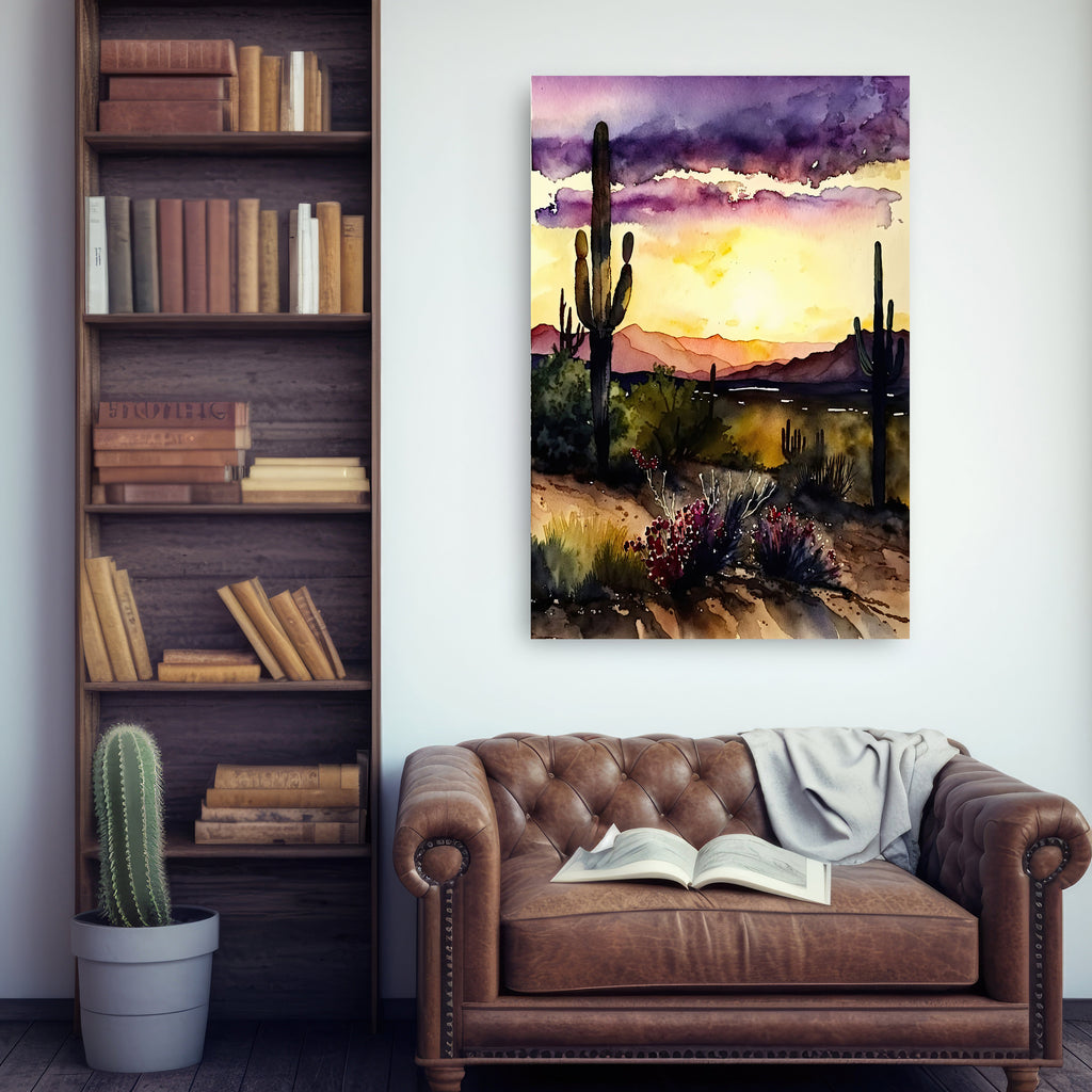 Desert Sunset Print Colorful Watercolor Wall Art Southwest Landscape Gift Saguaro Cactus Beautiful Nature Home Decor