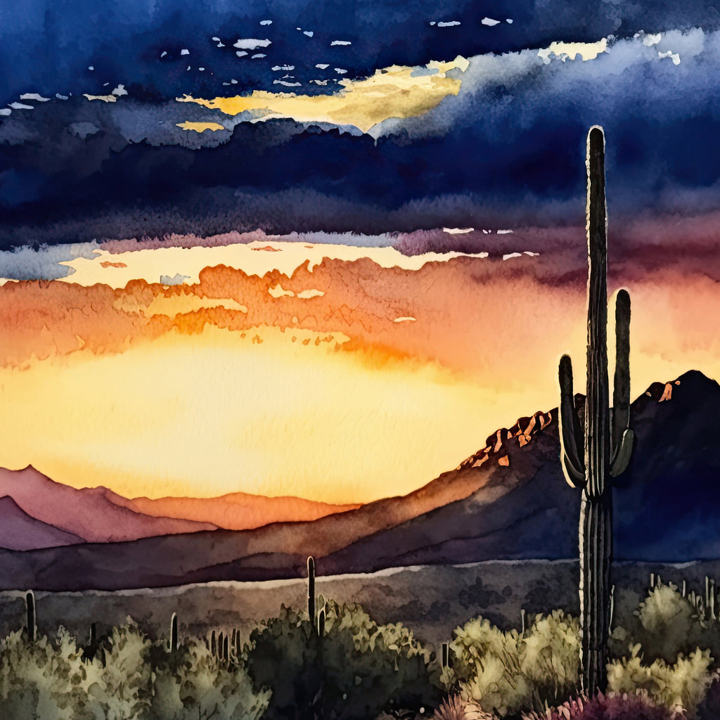 Desert Sunset Print Colorful Watercolor Wall Art Southwest Landscape Gift Saguaro Cactus Beautiful Nature Home Decor