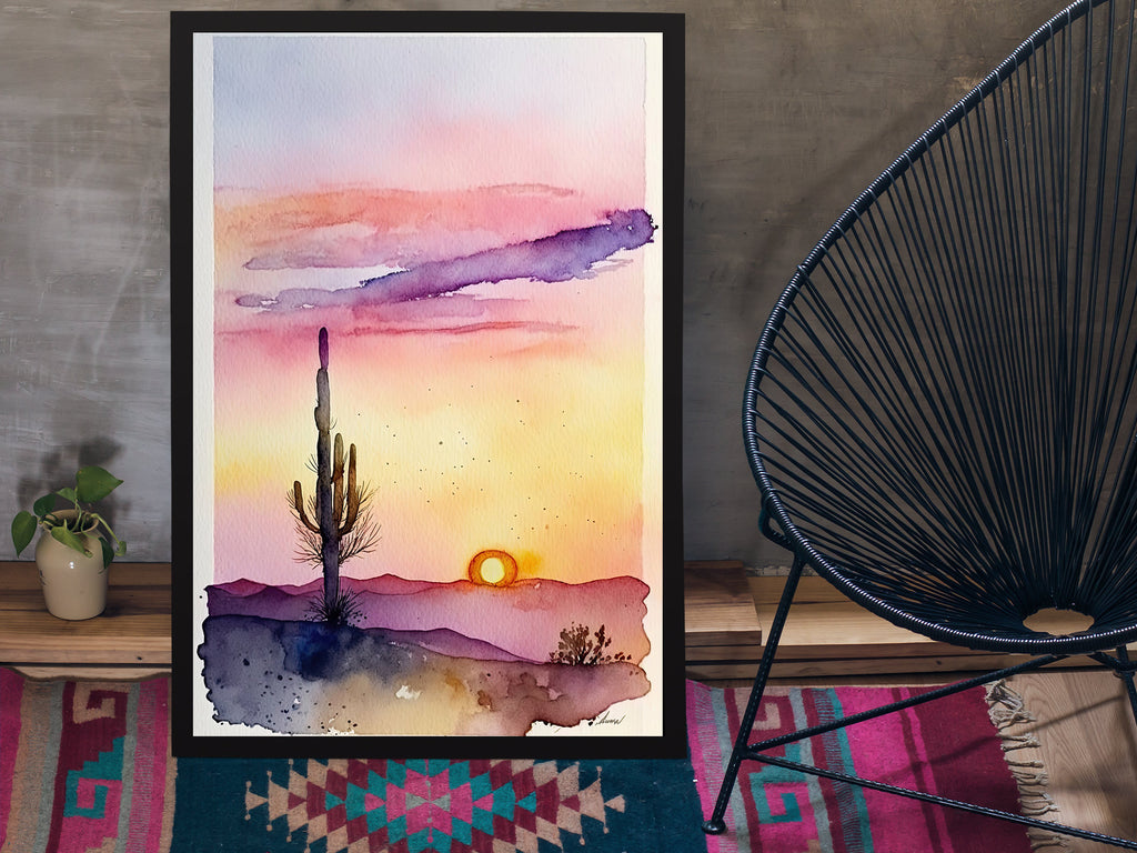 Desert Sunset Print Colorful Watercolor Wall Art Southwest Landscape Gift Saguaro Cactus Beautiful Nature Home Decor