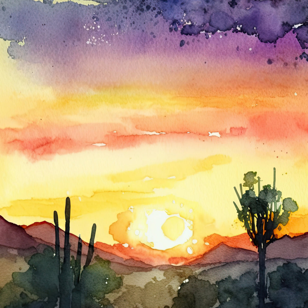 Desert Sunset Print Colorful Watercolor Wall Art Southwest Landscape Gift Saguaro Cactus Beautiful Nature Home Decor