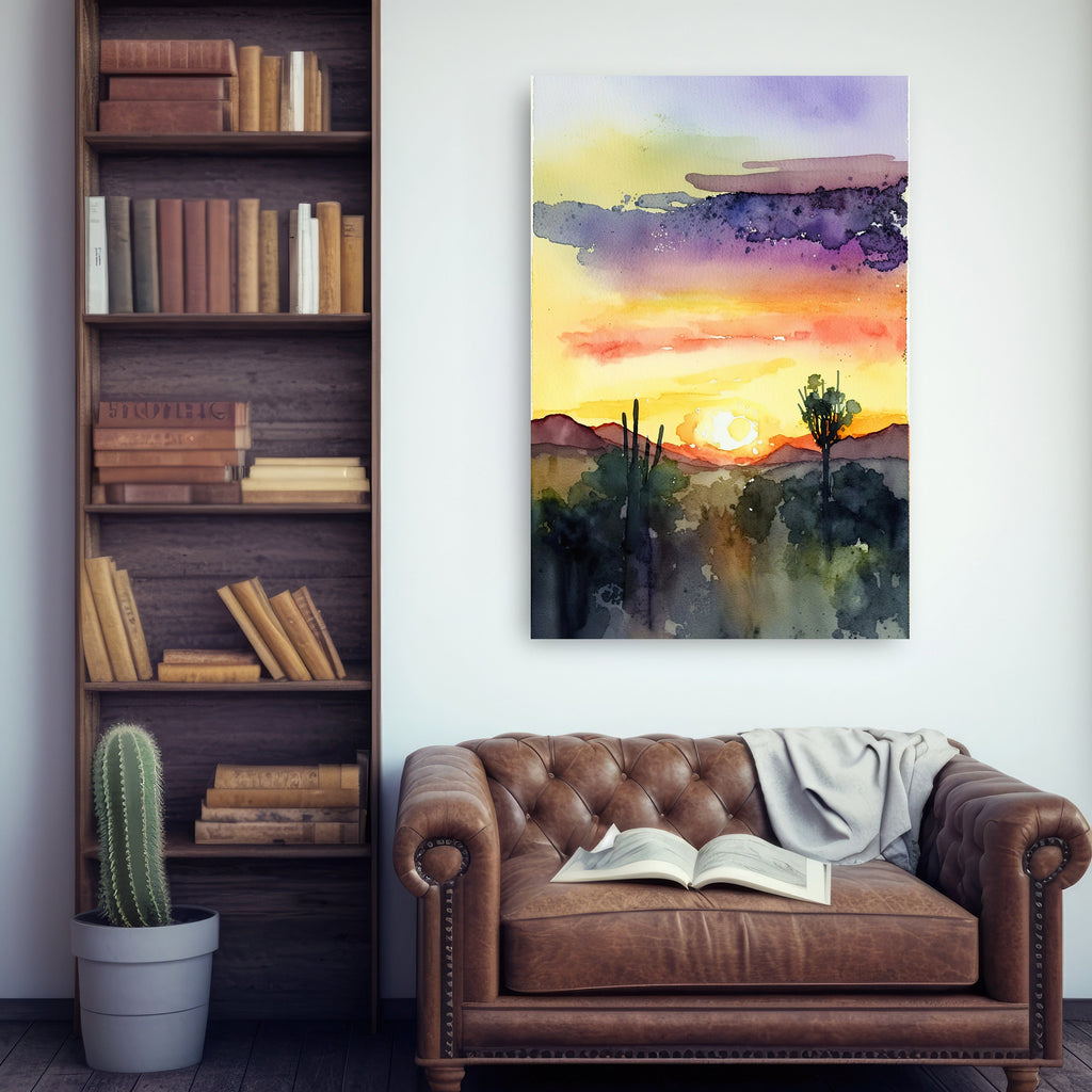 Desert Sunset Print Colorful Watercolor Wall Art Southwest Landscape Gift Saguaro Cactus Beautiful Nature Home Decor