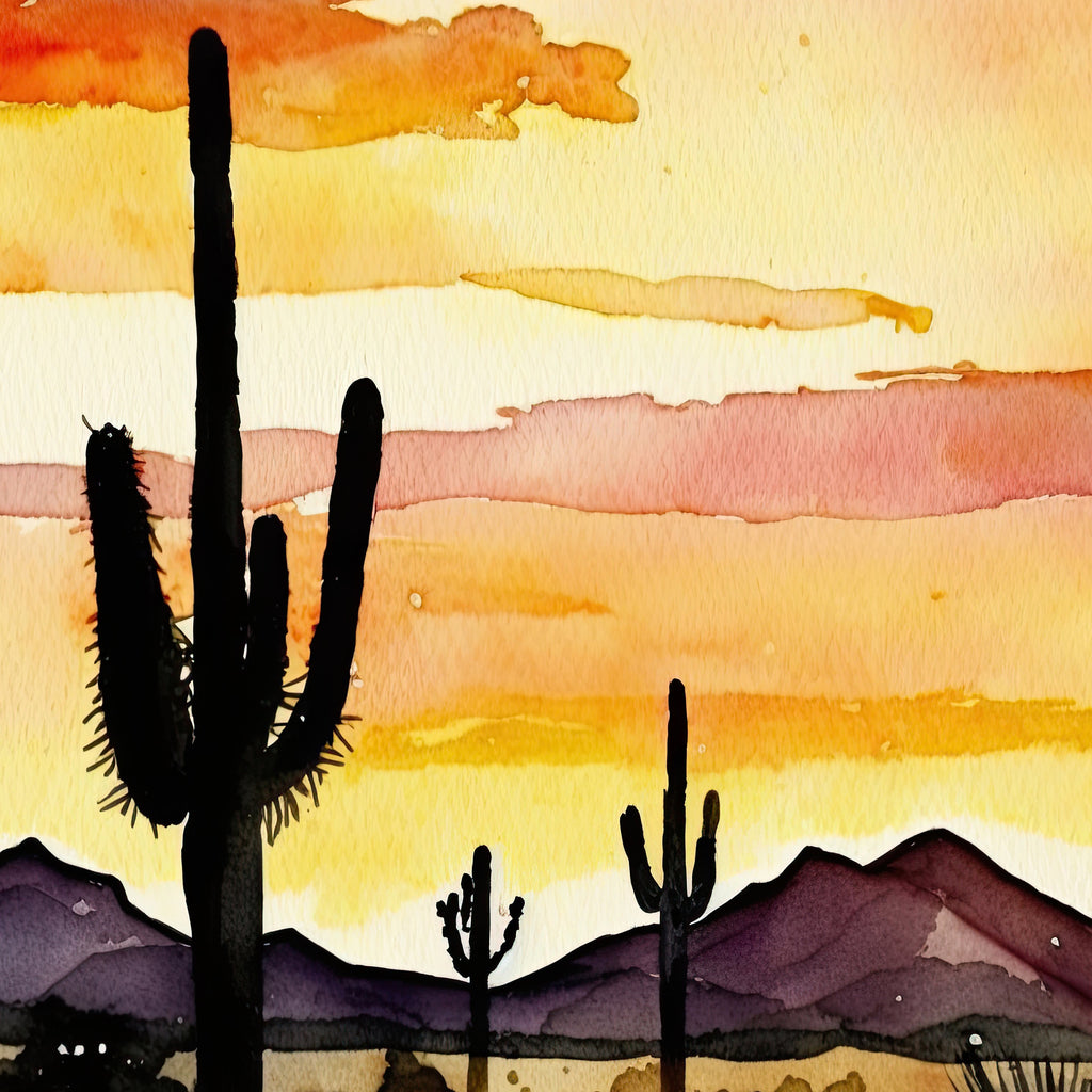 Desert Sunset Print Colorful Watercolor Wall Art Southwest Landscape Gift Saguaro Cactus Beautiful Nature Home Decor