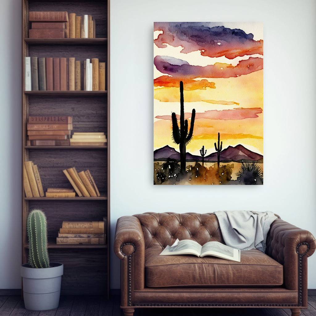 Desert Sunset Print Colorful Watercolor Wall Art Southwest Landscape Gift Saguaro Cactus Beautiful Nature Home Decor