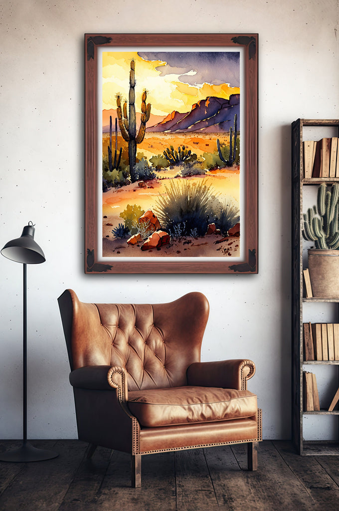 Desert Sunset Print Colorful Watercolor Wall Art Southwest Landscape Gift Saguaro Cactus Beautiful Nature Home Decor