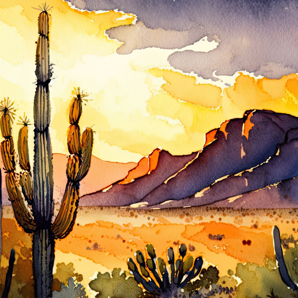 Desert Sunset Print Colorful Watercolor Wall Art Southwest Landscape Gift Saguaro Cactus Beautiful Nature Home Decor