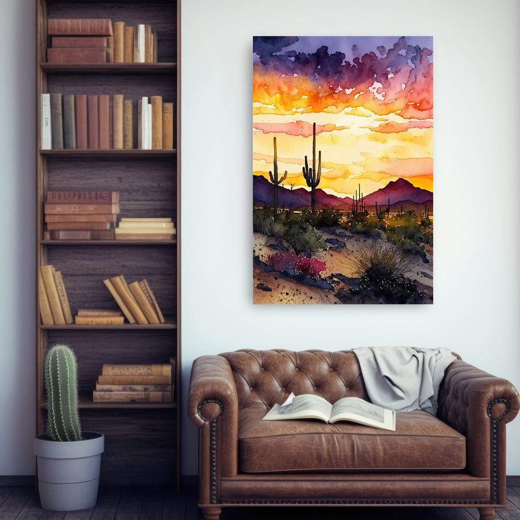 Desert Sunset Print Colorful Watercolor Wall Art Southwest Landscape Gift Saguaro Cactus Beautiful Nature Home Decor