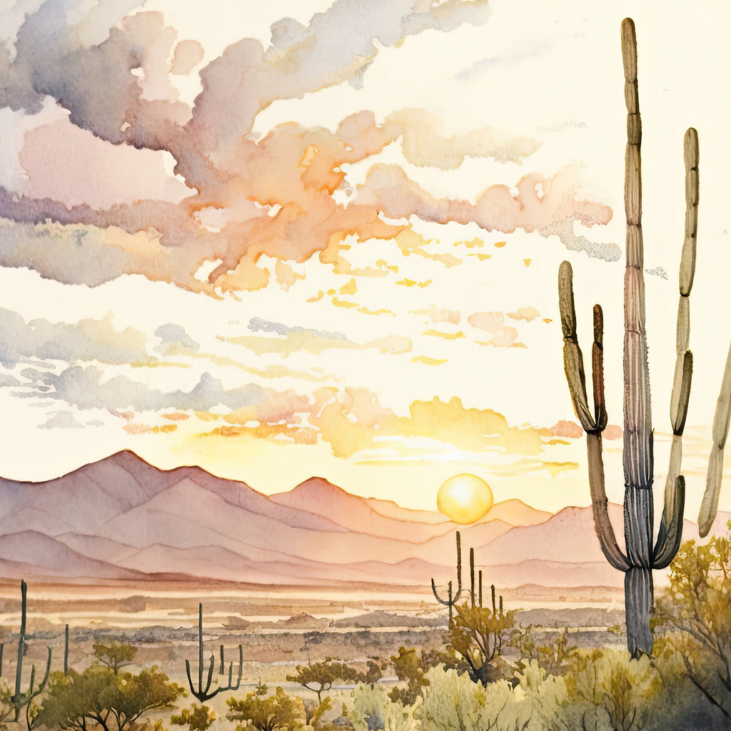 Desert Sunset Print Colorful Watercolor Wall Art Southwest Landscape Gift Saguaro Cactus Beautiful Nature Home Decor