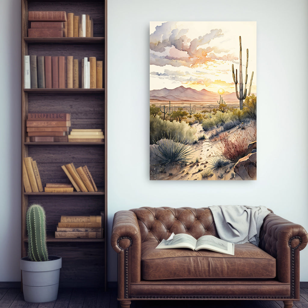 Desert Sunset Print Colorful Watercolor Wall Art Southwest Landscape Gift Saguaro Cactus Beautiful Nature Home Decor