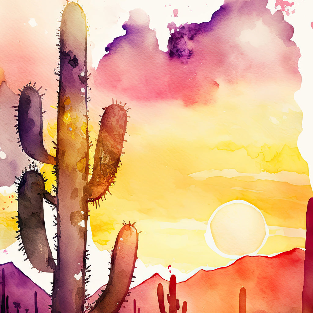 Desert Sunset Print Colorful Watercolor Wall Art Southwest Landscape Gift Saguaro Cactus Beautiful Nature Home Decor