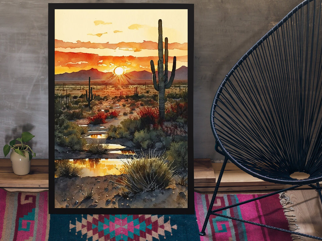 Desert Sunset Print Colorful Watercolor Wall Art Southwest Landscape Gift Saguaro Cactus Beautiful Nature Home Decor