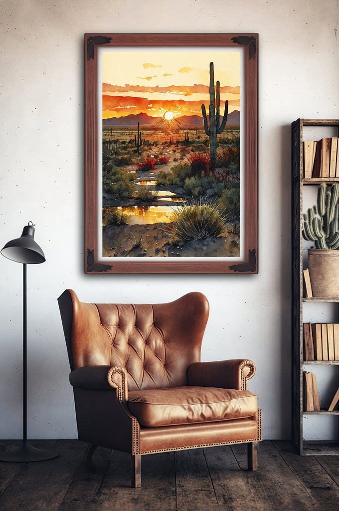 Desert Sunset Print Colorful Watercolor Wall Art Southwest Landscape Gift Saguaro Cactus Beautiful Nature Home Decor